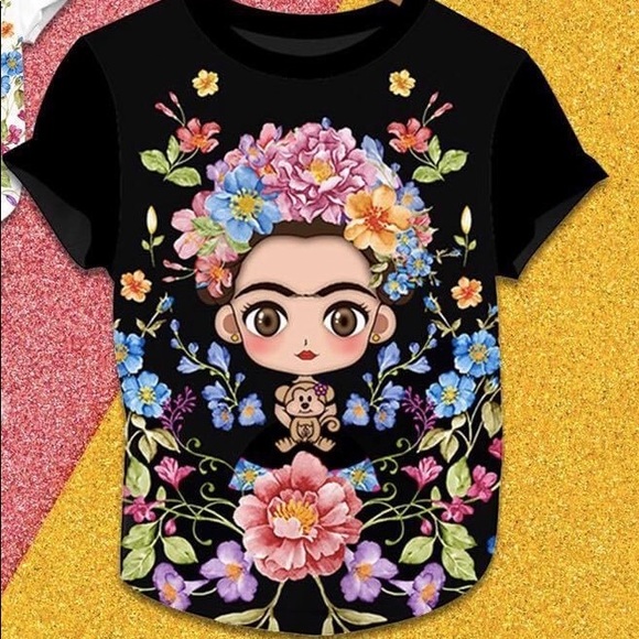 Frida Kahlo Cartoon Black Shirt - Picture 2 of 3